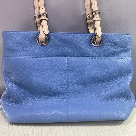 Michael Kors MK Designer Light Blue Leather Tote Hand Bag Purse Great Condition - Picture 5 of 16